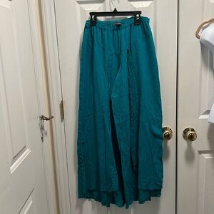 Oh My Gauze! Linen wide leg gaucho pants button detail size 1 Large GUC